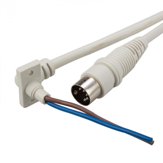 Conector del dinar del varón 5PIN 180° a 2 PIN Cable-Tail Power el cable eléctrico blanco del cable del motor de la primavera del equipamiento médico